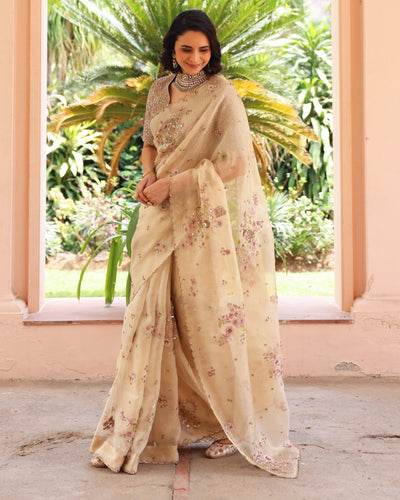 Gold Nafees Sari