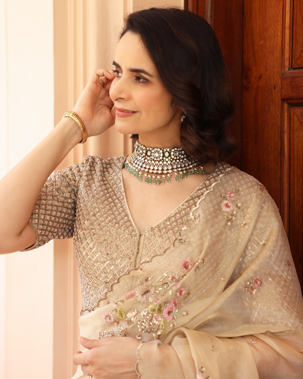 Gold Nafees Sari