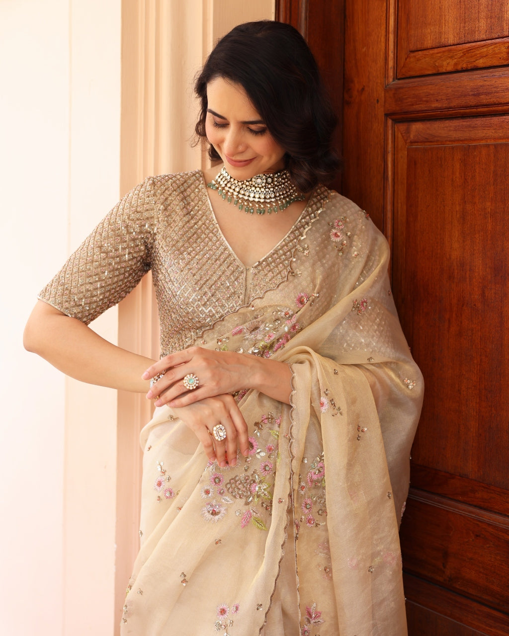 Gold Nafees Sari