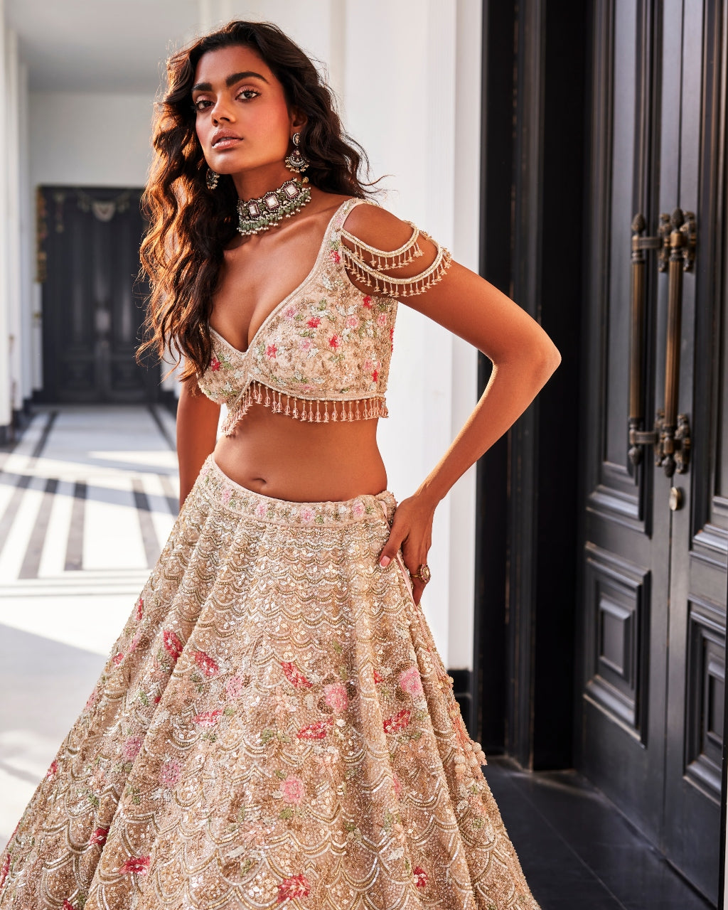 Ivory Organza Embroidered Lehenga Set