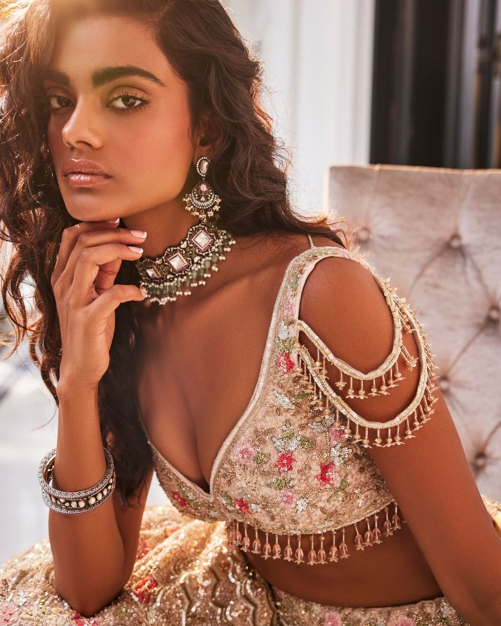 Ivory Organza Embroidered Lehenga Set