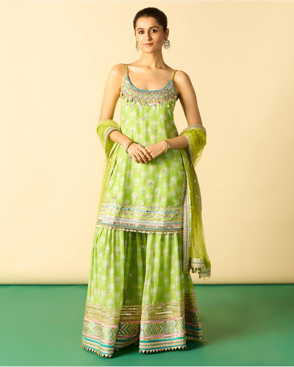 Green Ravina Strappy Sharara Set