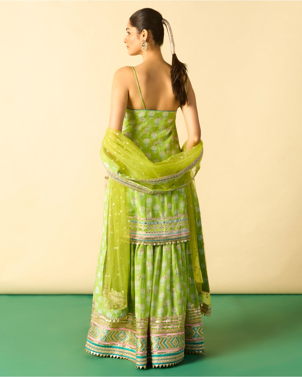 Green Ravina Strappy Sharara Set