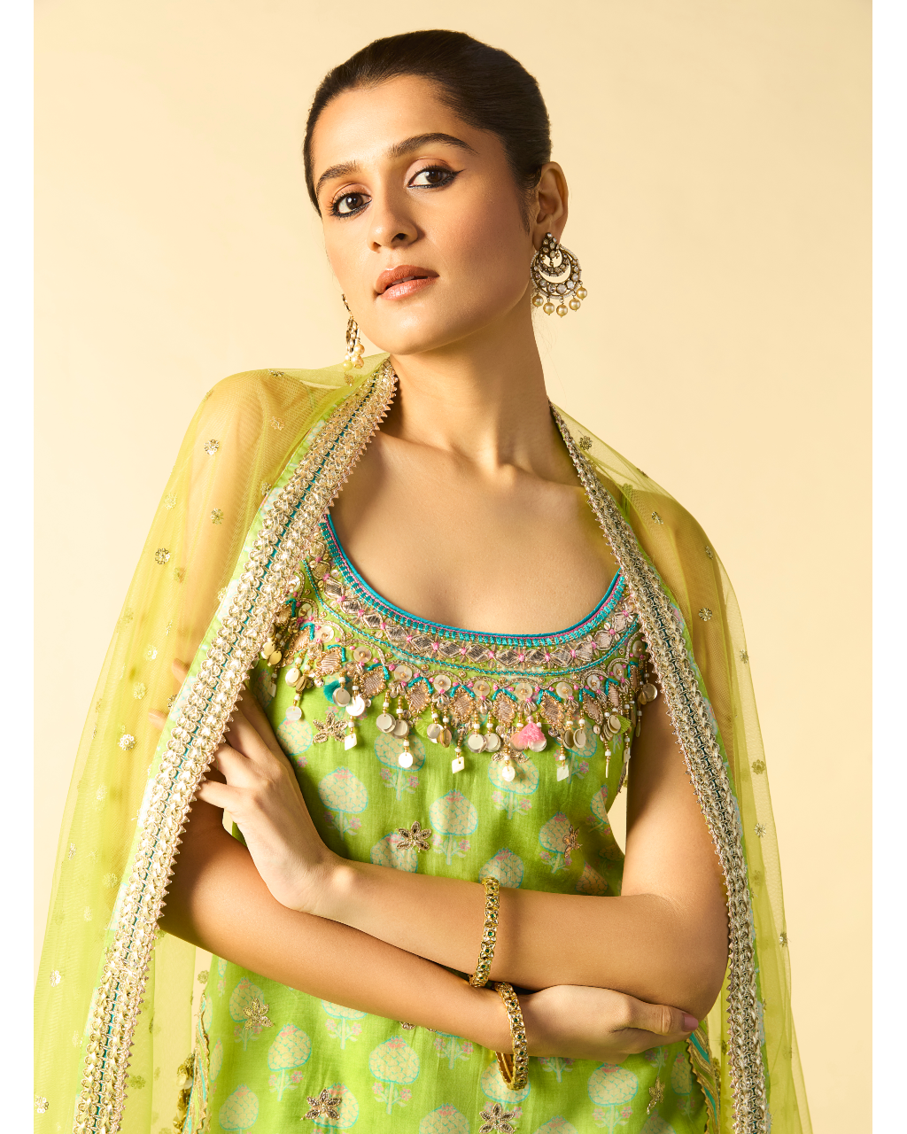 Green Ravina Strappy Sharara Set