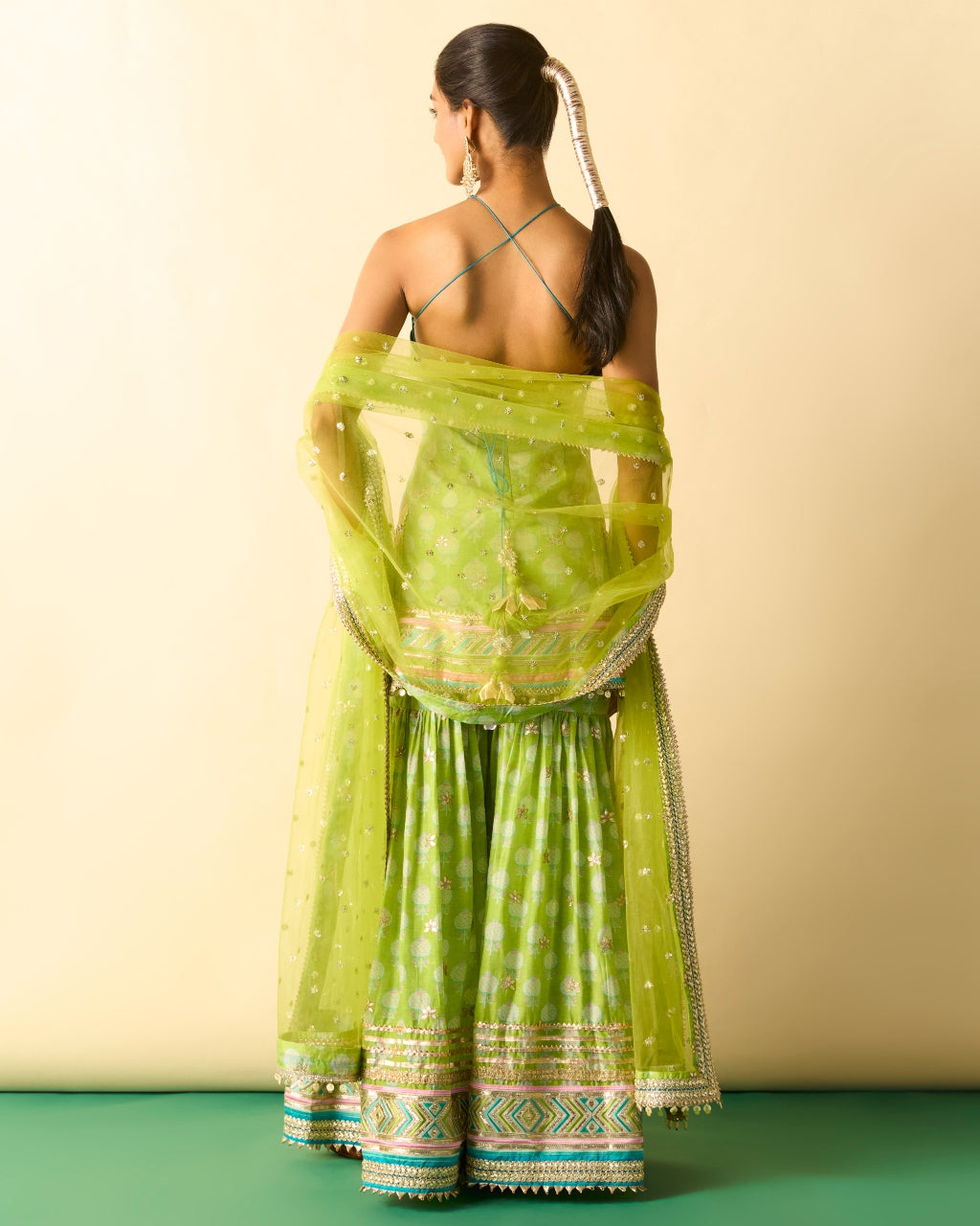 Green Dwisha Halter Sharara Set