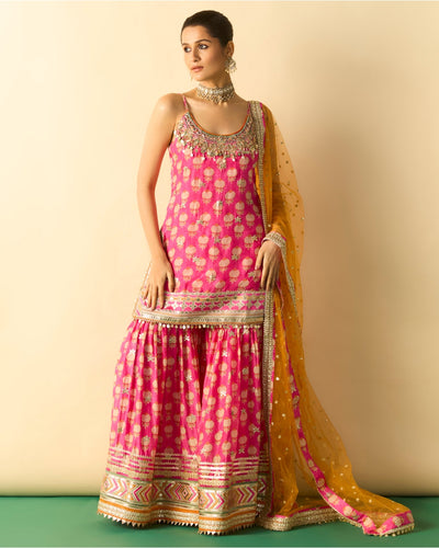 Pink Ravina Strappy Sharara Set