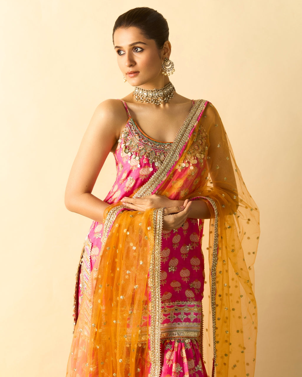 Pink Ravina Strappy Sharara Set