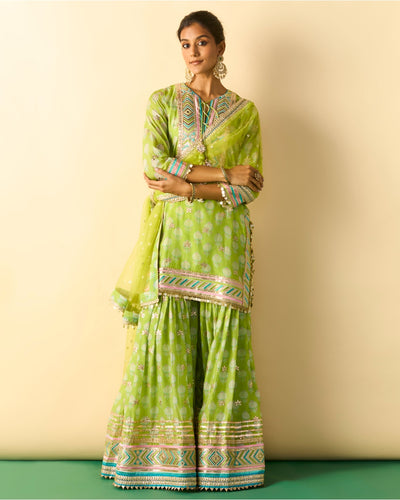 Green Aarzoo Sharara Set