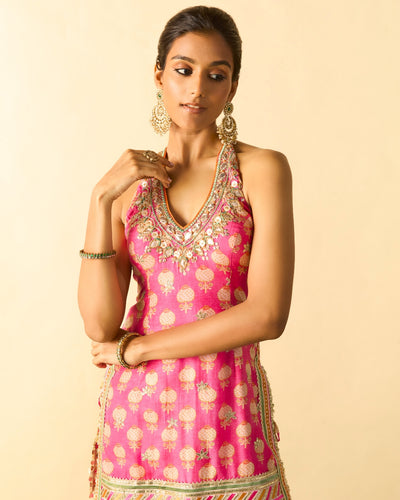 Pink Dwisha Halter Sharara Set