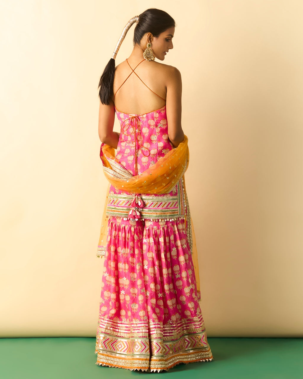 Pink Dwisha Halter Sharara Set