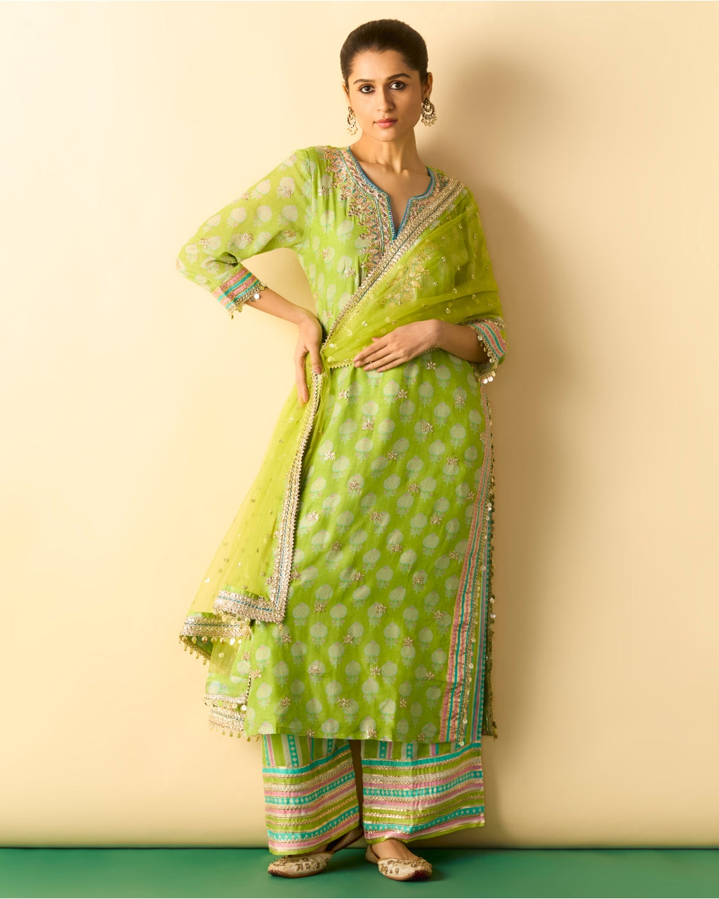Green Dwiti Kurta Set