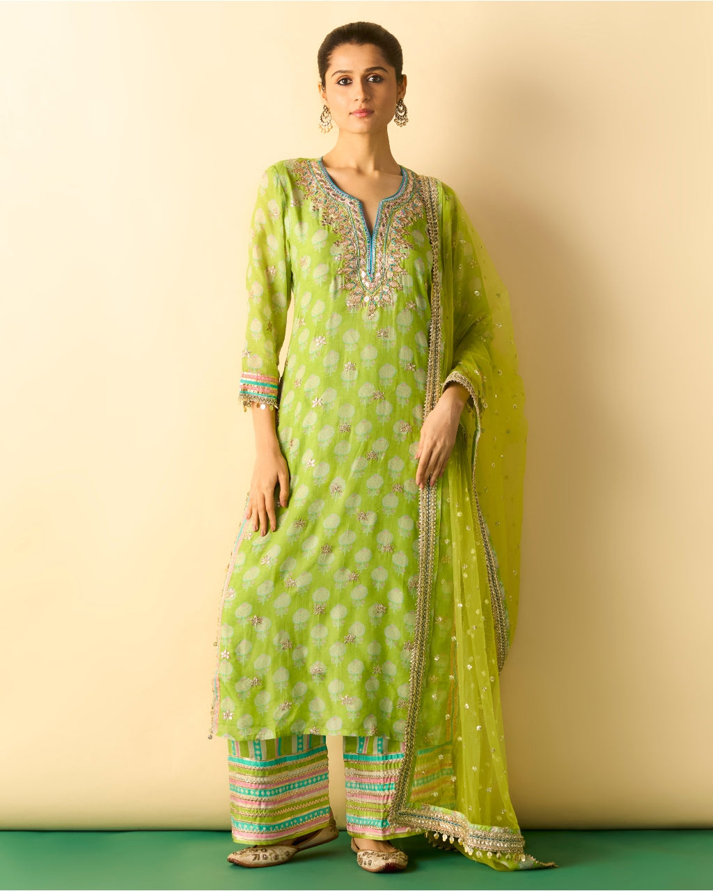 Green Dwiti Kurta Set