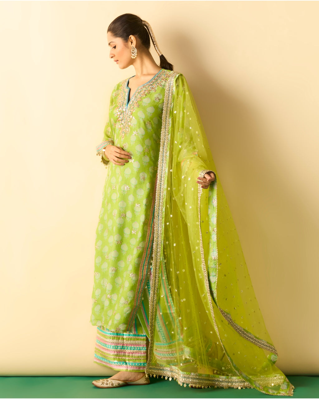 Green Dwiti Kurta Set