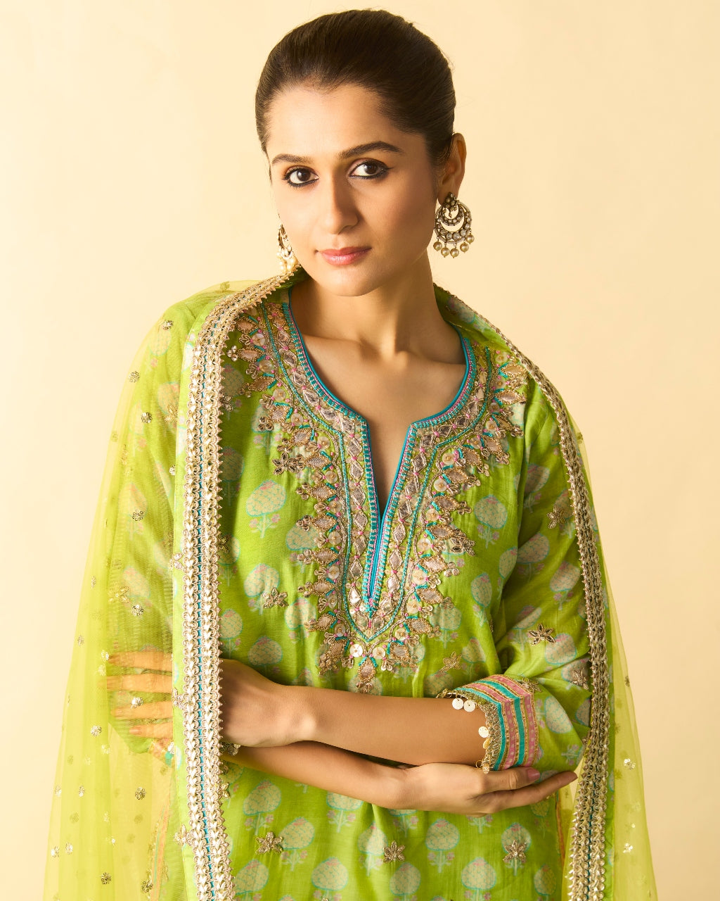 Green Dwiti Kurta Set
