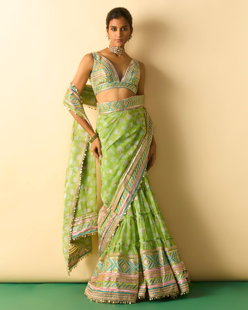 Green Jasleen Sari Set