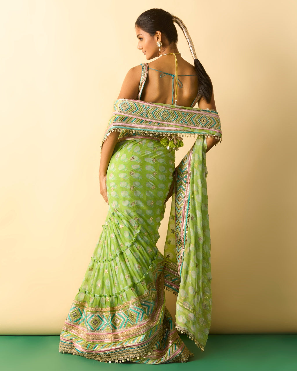 Green Jasleen Sari Set