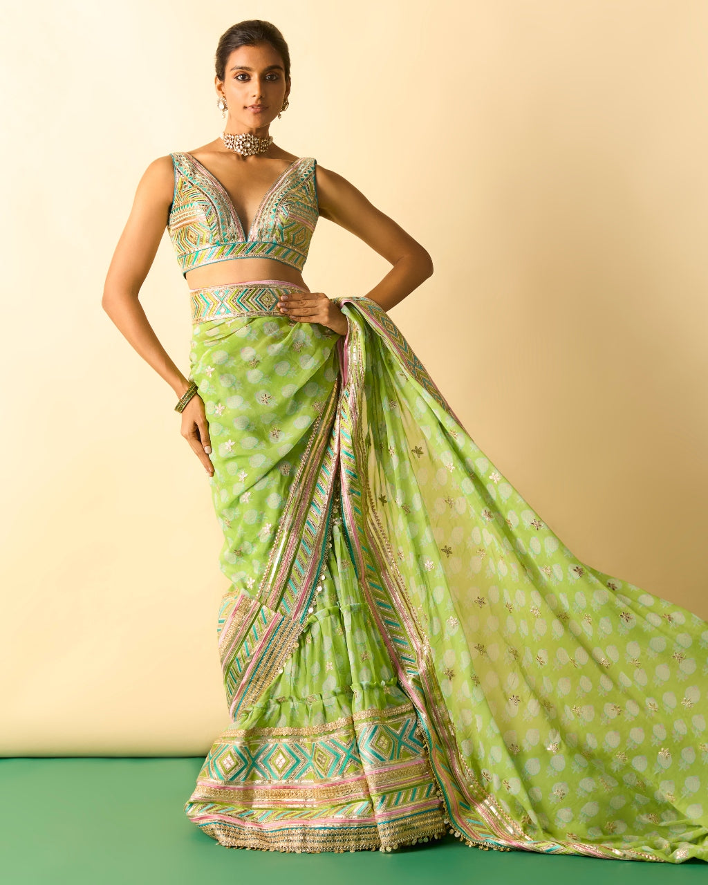 Green Jasleen Sari Set