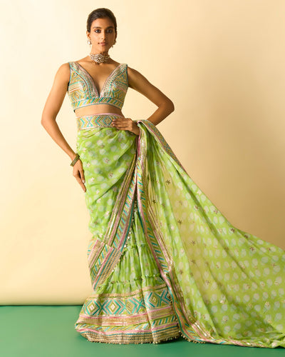 Green Jasleen Sari Set