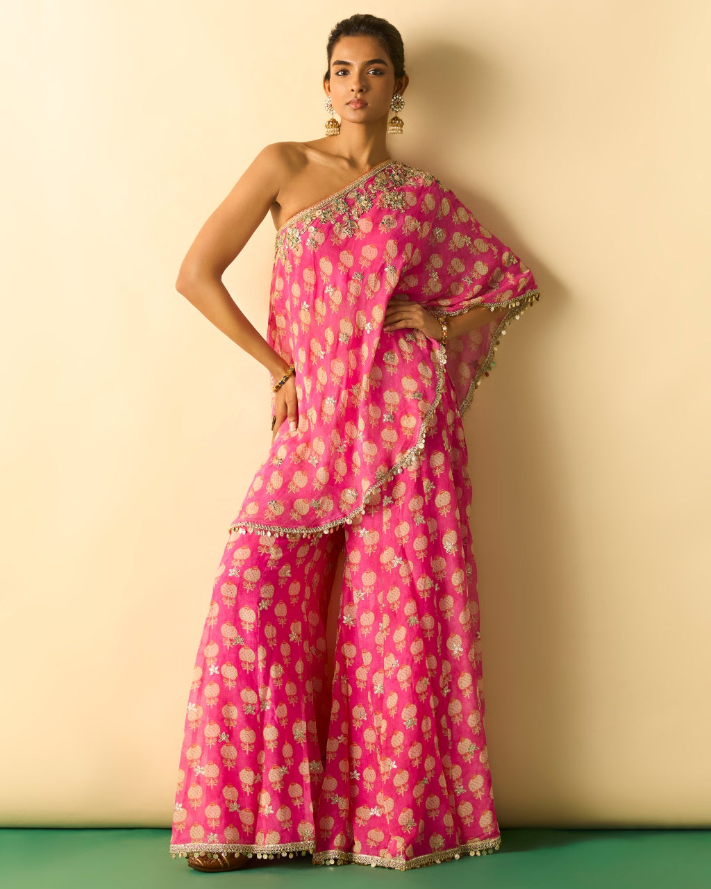 Pink Chhavi One Shoulder Set