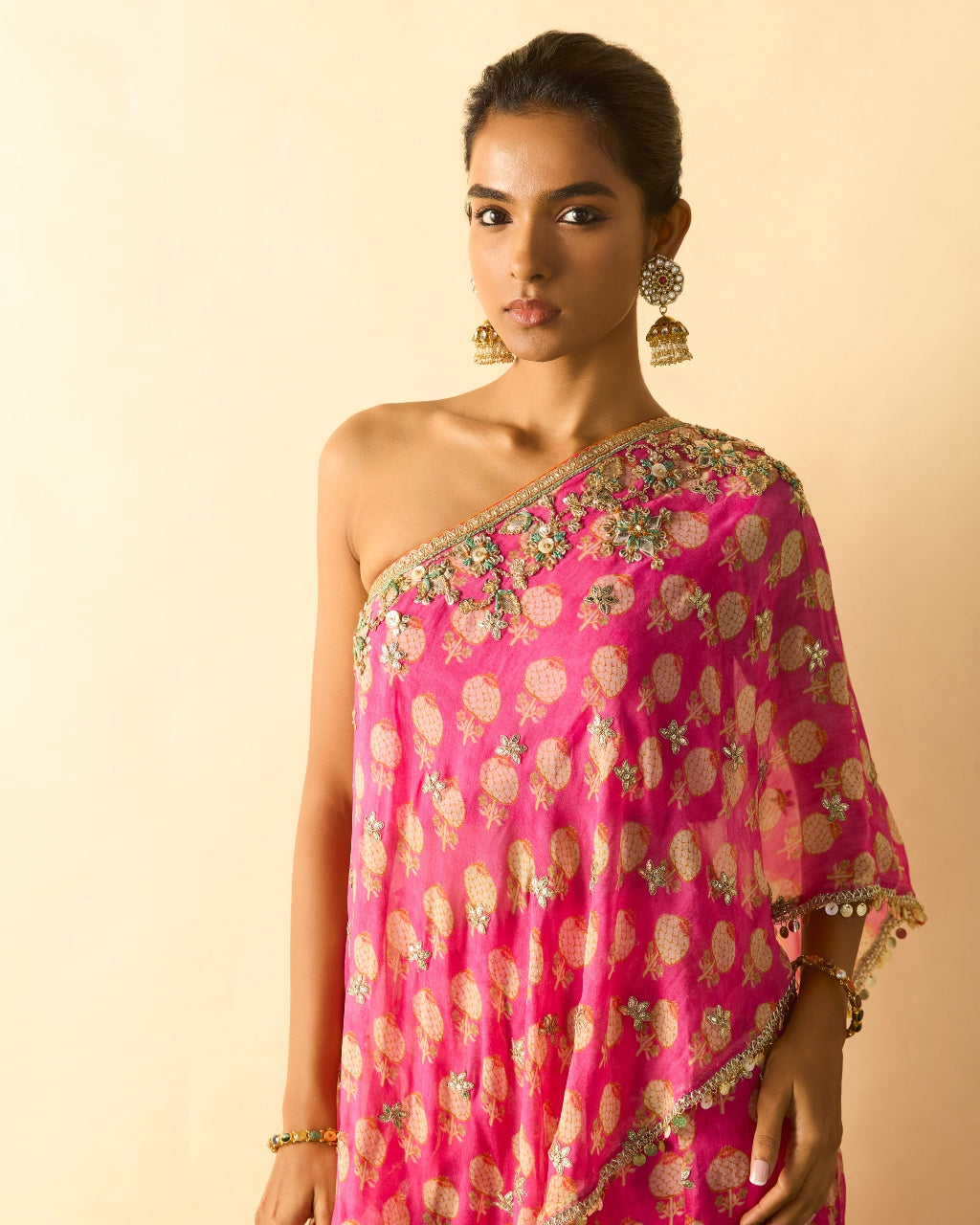 Pink Chhavi One Shoulder Set