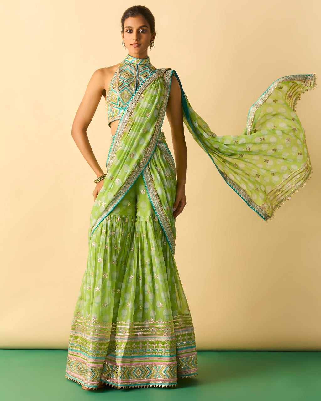 Green Labdhi Sari Set