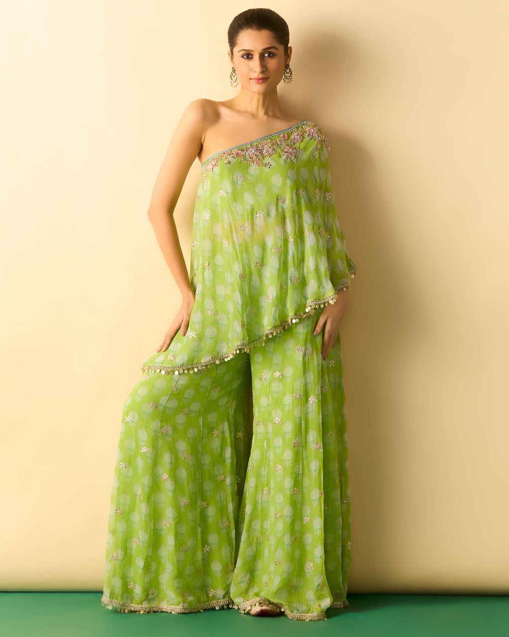 Green Chhavi One Shoulder Set