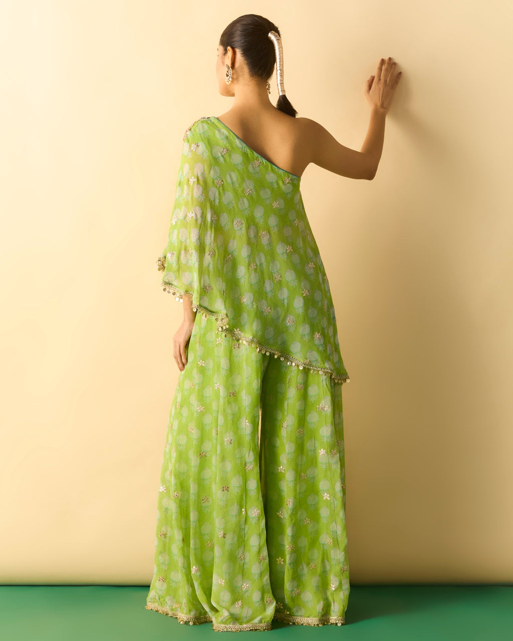 Green Chhavi One Shoulder Set