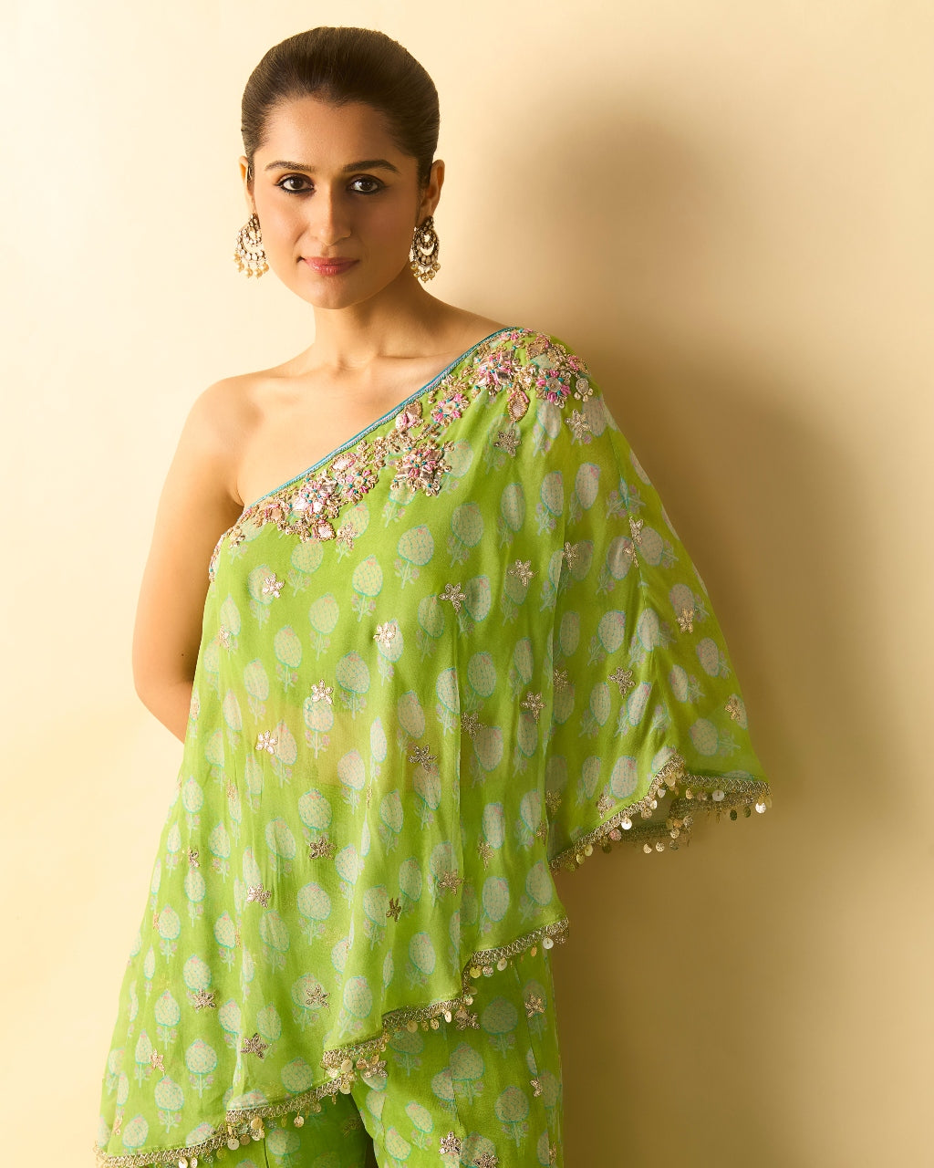 Green Chhavi One Shoulder Set