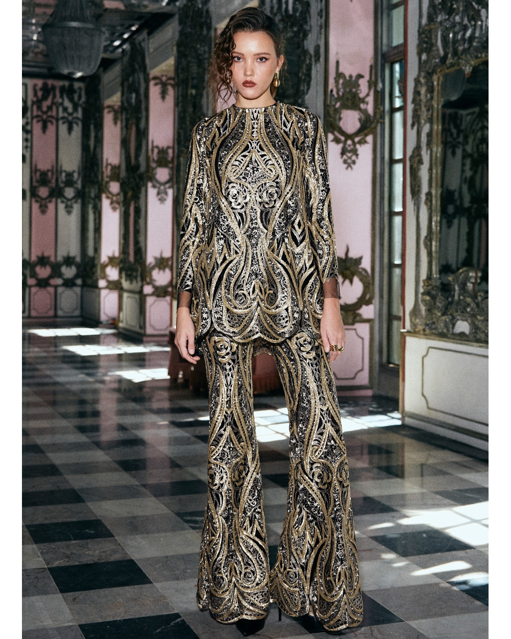 Gold Embroidered Flared Pant Set