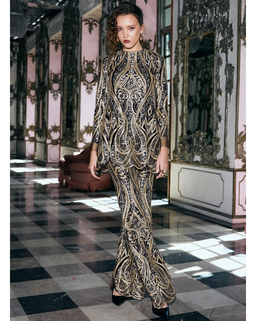 Gold Embroidered Flared Pant Set
