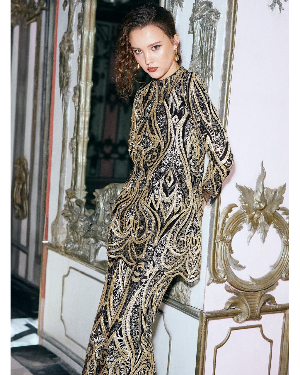 Gold Embroidered Flared Pant Set