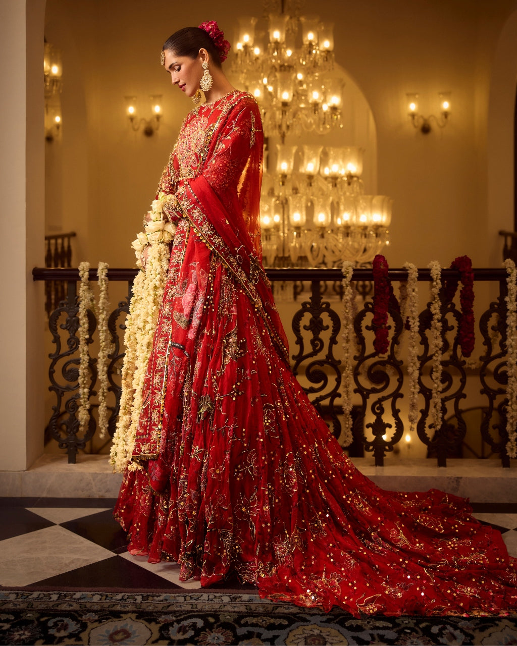 Huda With Trail Anarkali Set