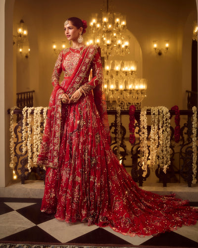 Huda With Trail Anarkali Set