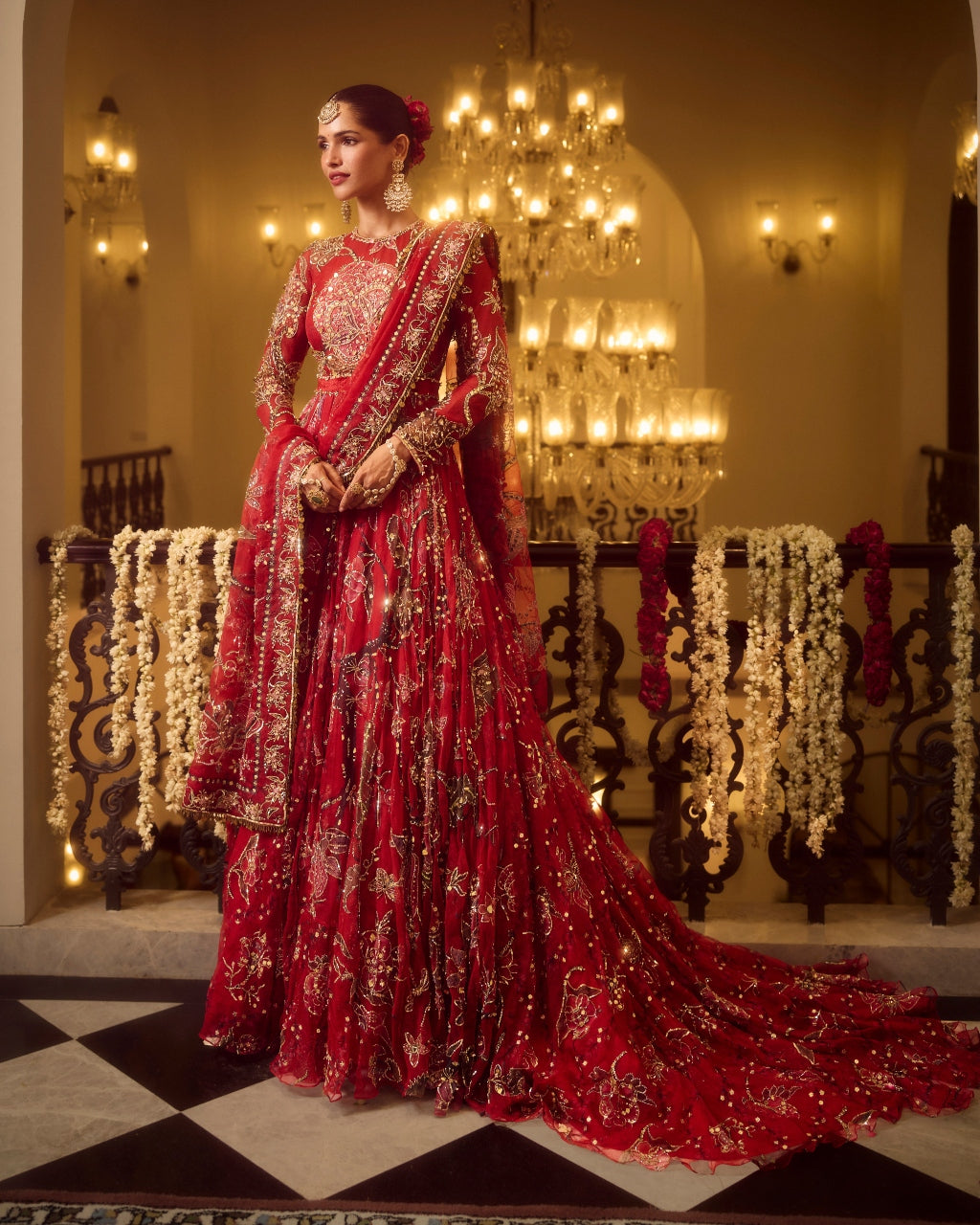 Huda With Trail Anarkali Set