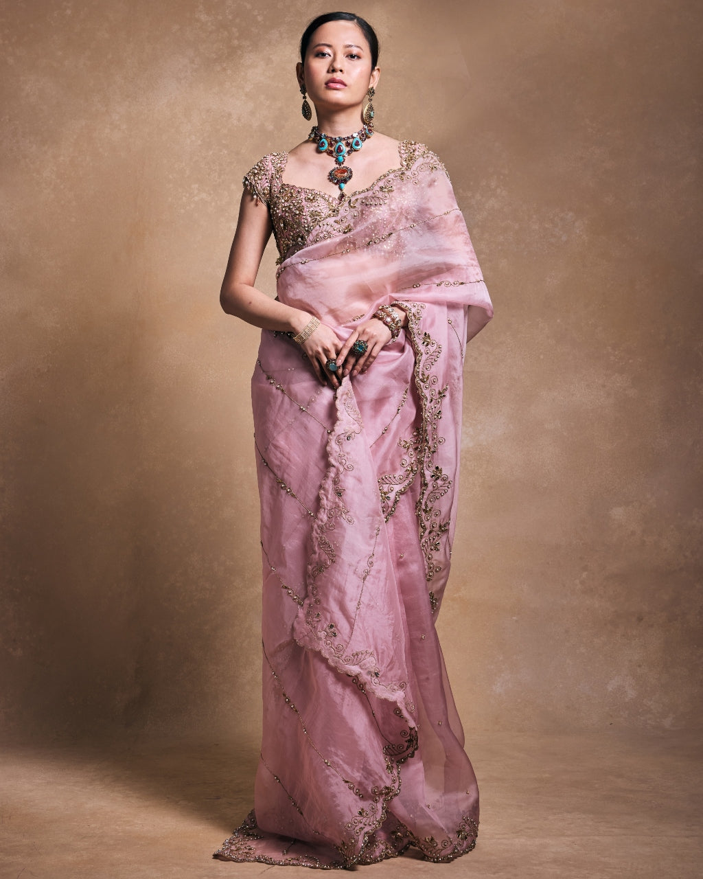Blush Pink Organza Sari Set