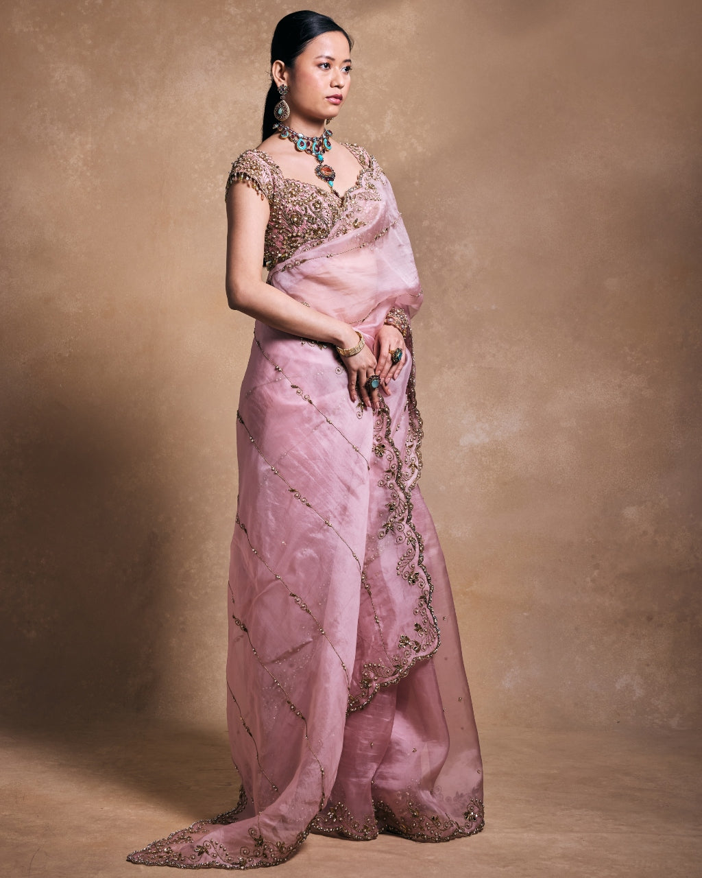 Blush Pink Organza Sari Set