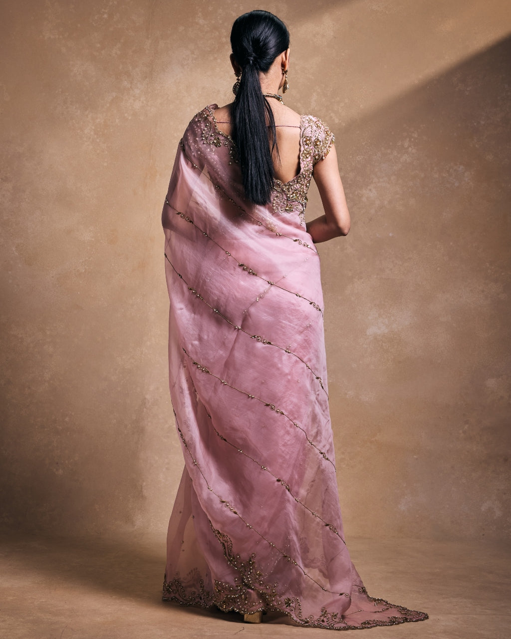 Blush Pink Organza Sari Set