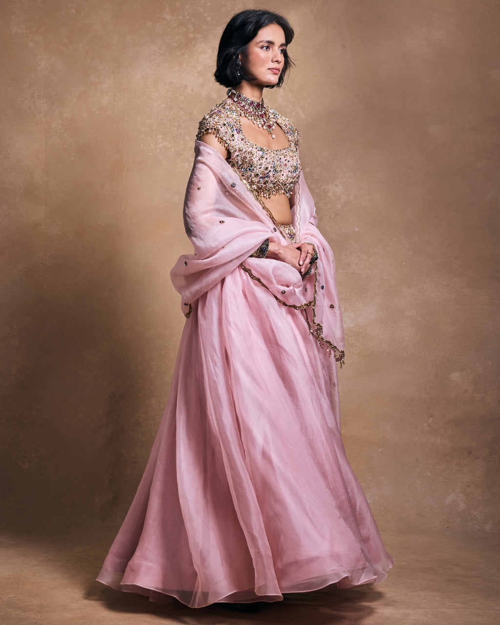 Baby Pink Organza Lehenga Set