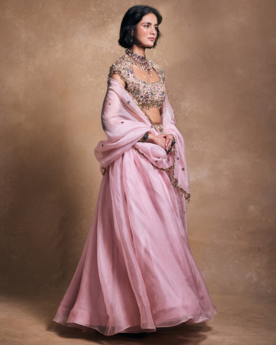 Baby Pink Organza Lehenga Set