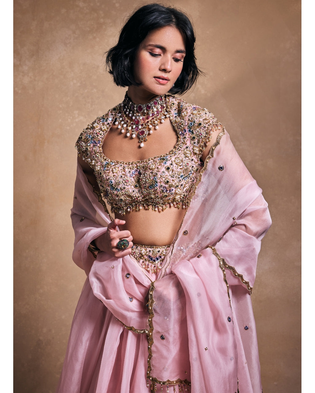 Baby Pink Organza Lehenga Set