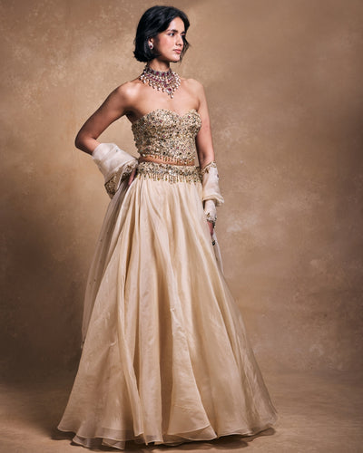 Cream Organza Lehenga Set