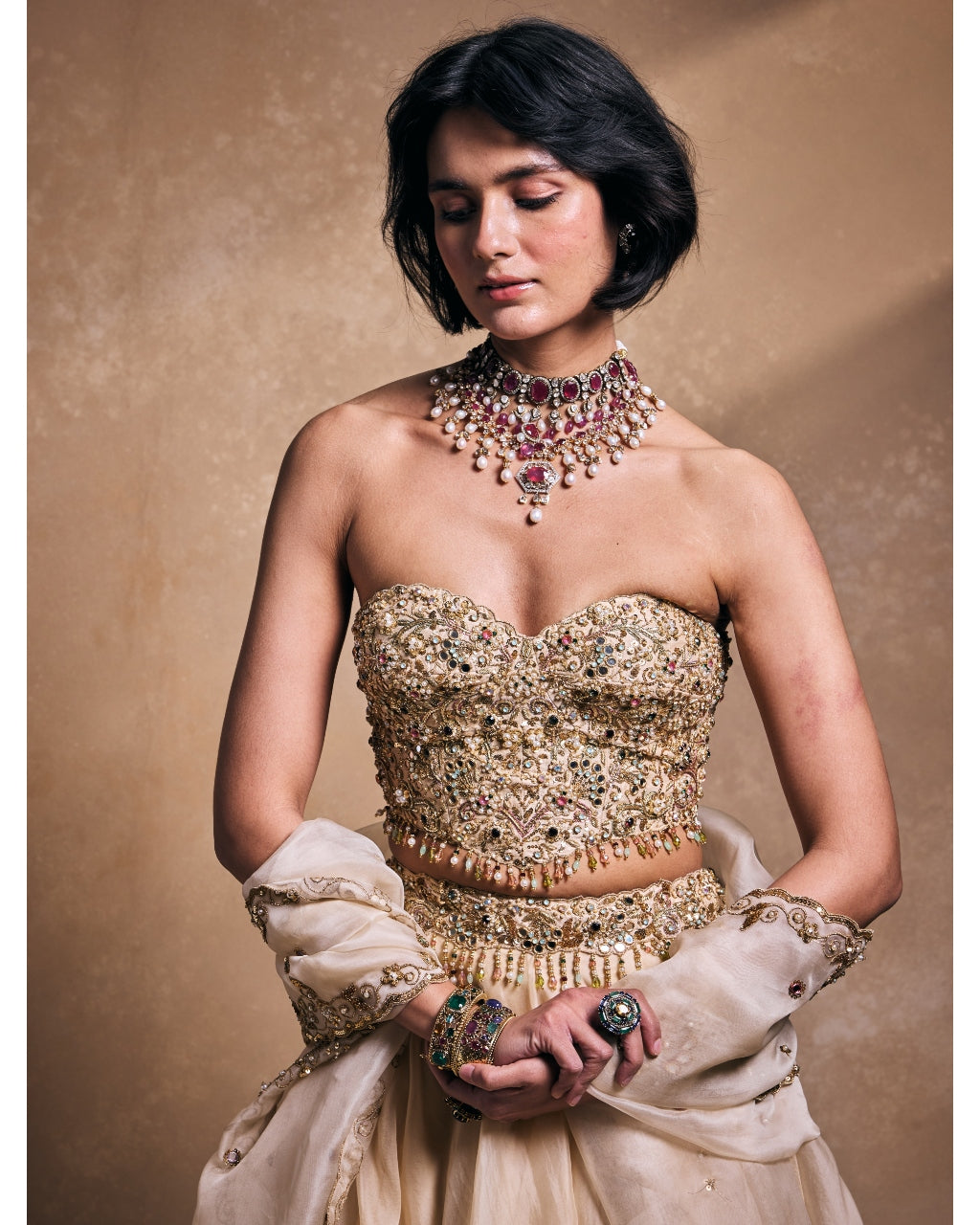 Cream Organza Lehenga Set