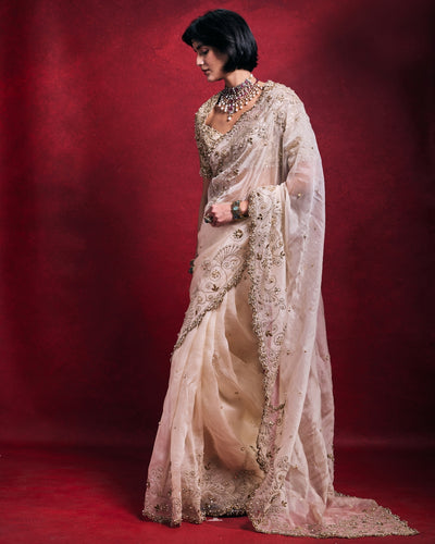 Cream Organza Sari Set