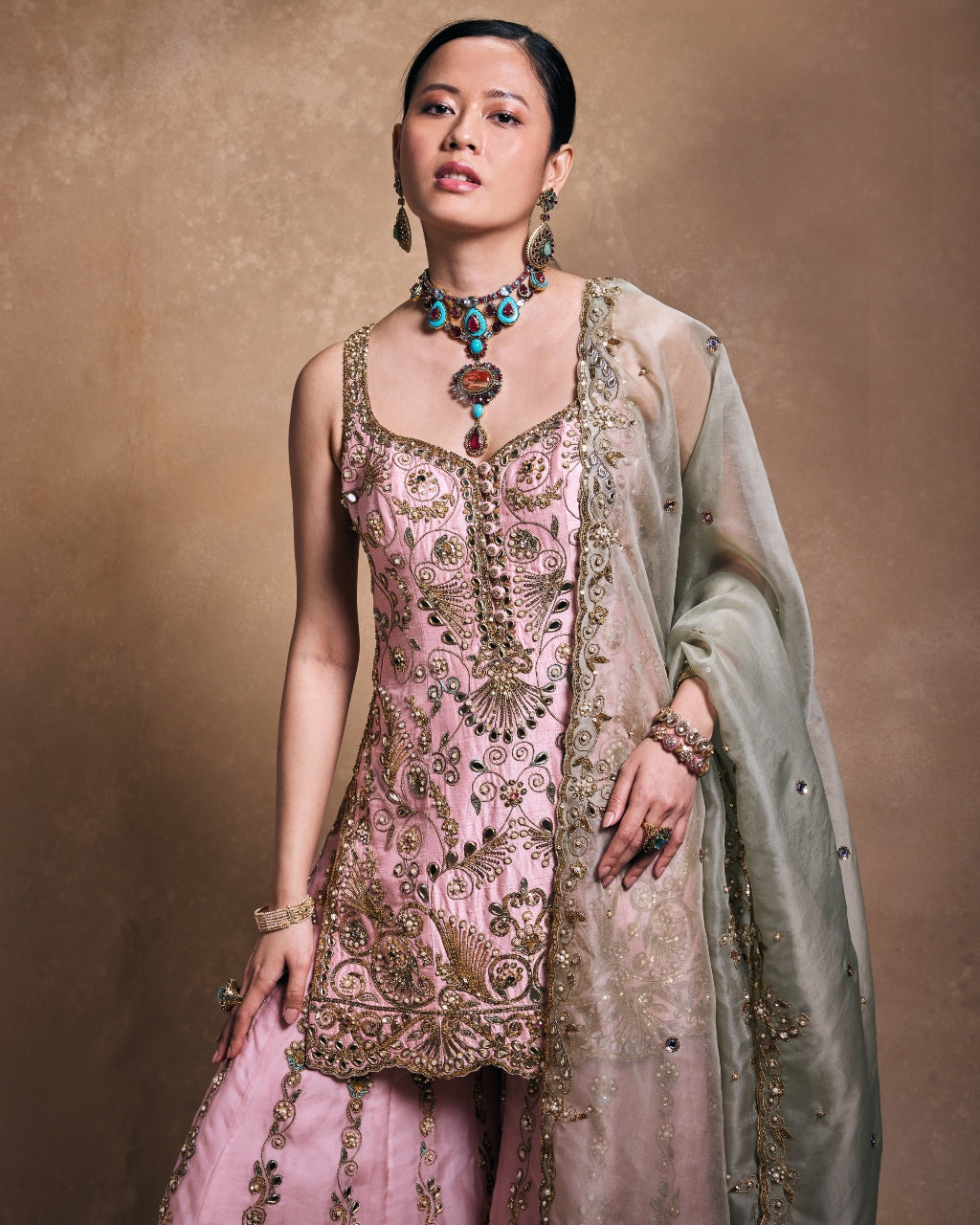Blush And Sage Sharara Set