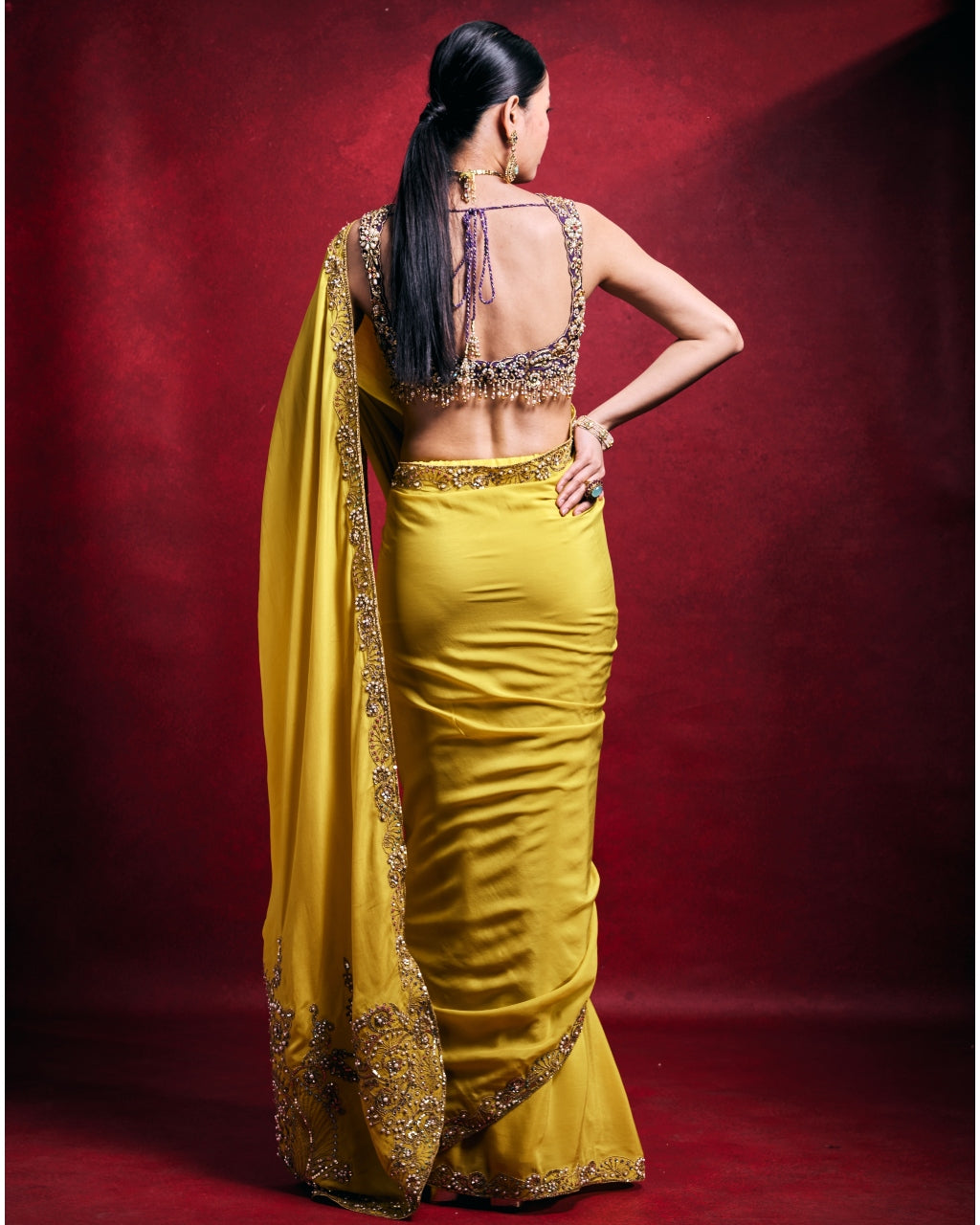 Yellow Crepe Sari Set