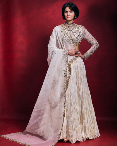 Ivory Crushed Lehenga Set