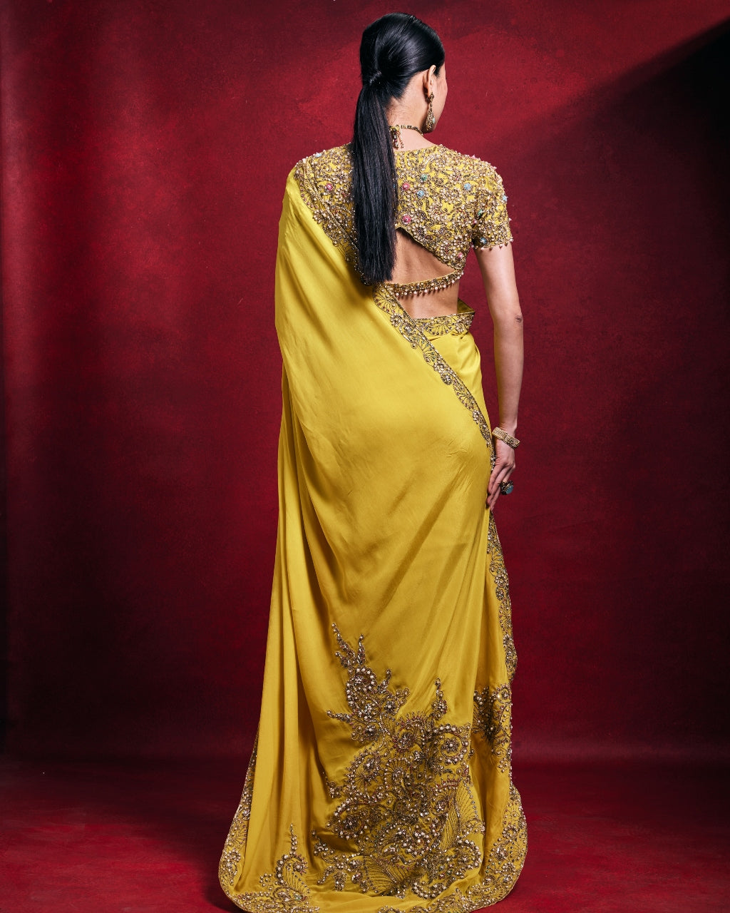 Yellow Crepe Sari Set