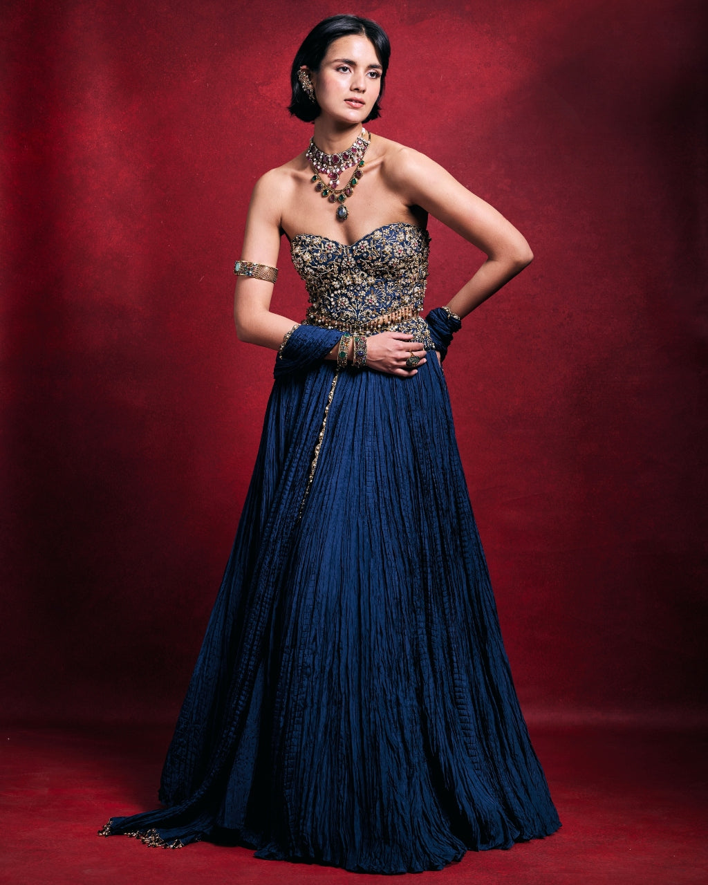 Royal Blue Crushed Lehenga Set