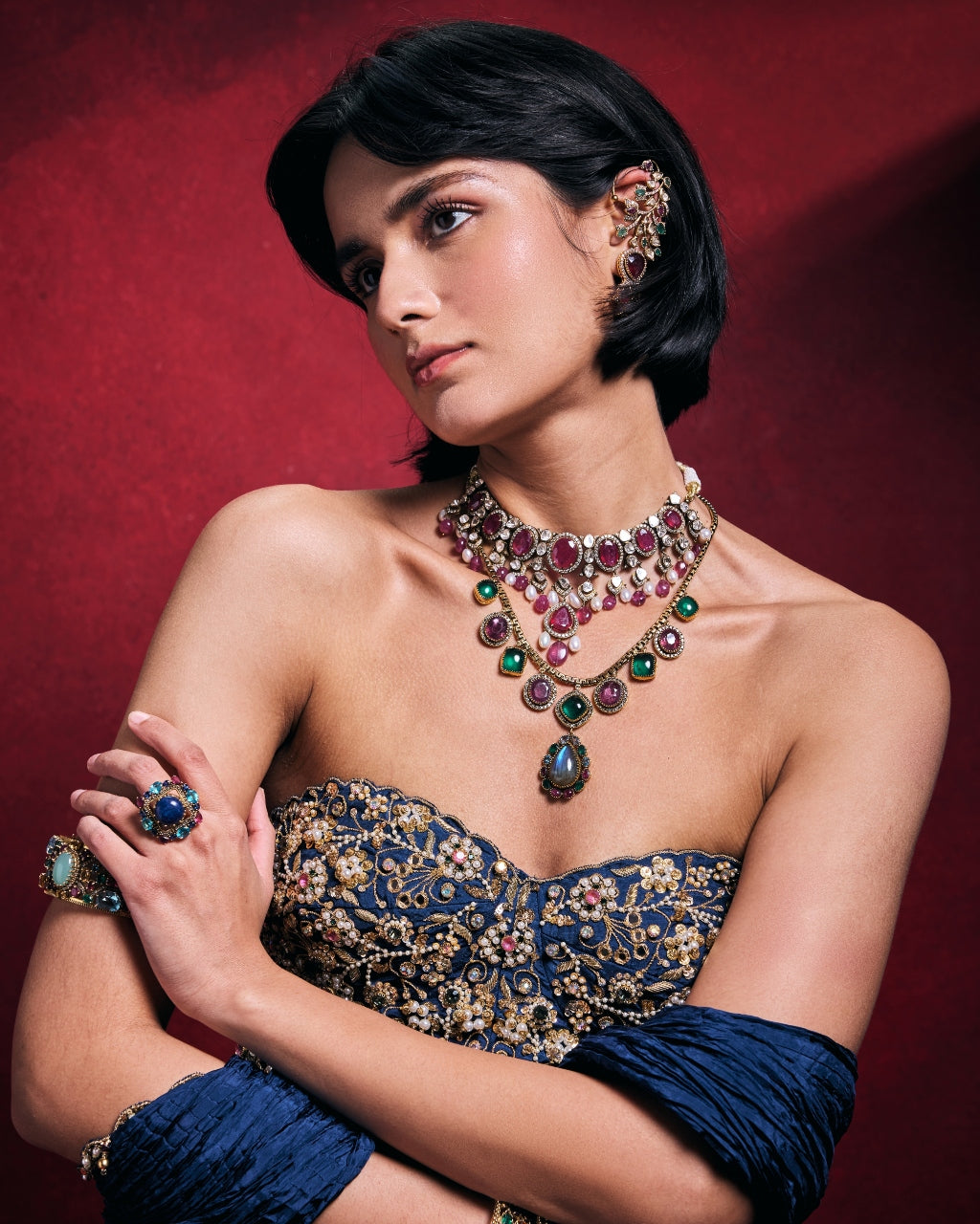 Royal Blue Crushed Lehenga Set