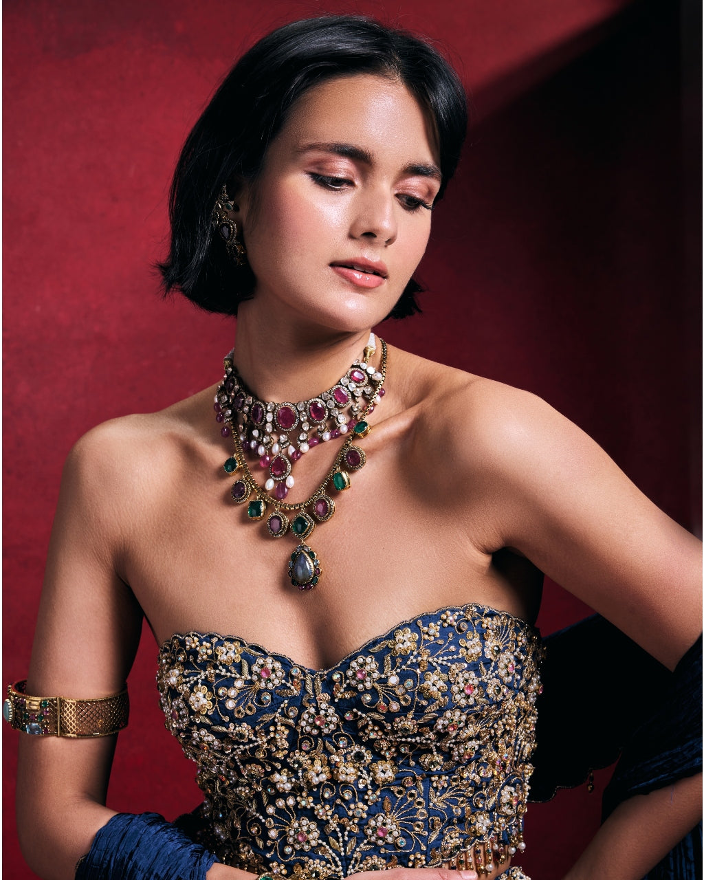 Royal Blue Crushed Lehenga Set